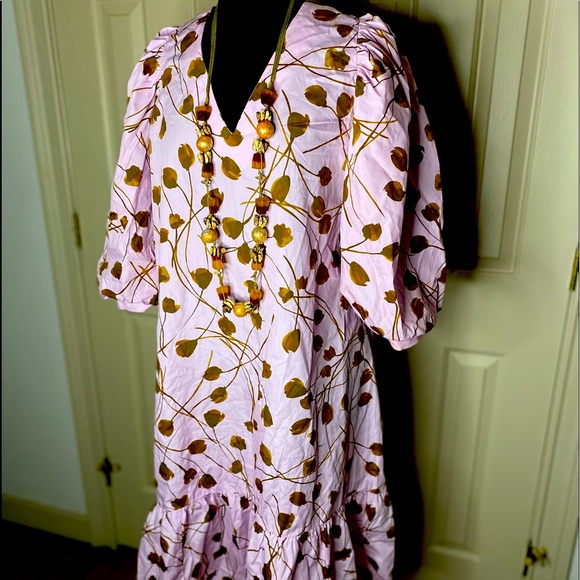 A New Day, lavender, tan, floral, ruffle dress, Large. - Picture 3 of 3